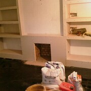 FAUX CHIMNEY & INSET T.V WALL WITH STORAGE