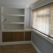 Faux chimney & Inset media T.V wall with storage